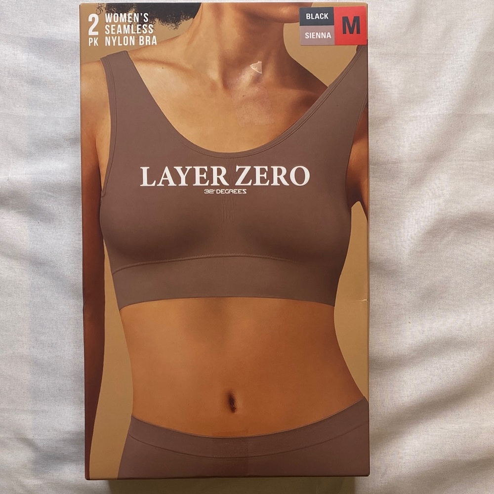 Layer Zero 2-Pack Women's Seamless Nylon Bra - Black and Sienna Size‎ Medium.